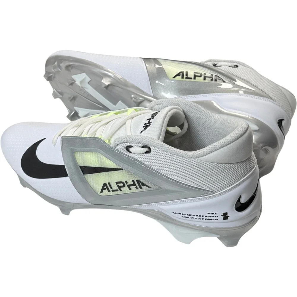 Nike Alpha‎ Menace 4 Pro Cleats  - NEW Mens 12 White / Black / Volt - #47708-OF
